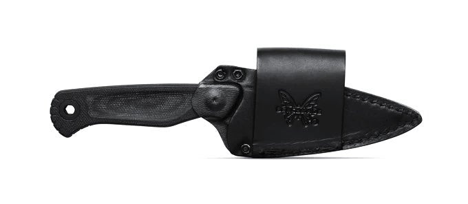 Benchmade 203BK-02 Dacian kniv med fast MagnaCut spear point-blad i sort Cerakote, sort Canvas Micarta-skæfte og sort læderskede