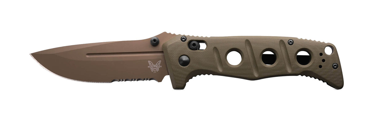 Benchmade 275SFE-04 Adamas foldekniv med delvist savtakket Flat Earth Cerakote-blad og OD Green G10-skæfte