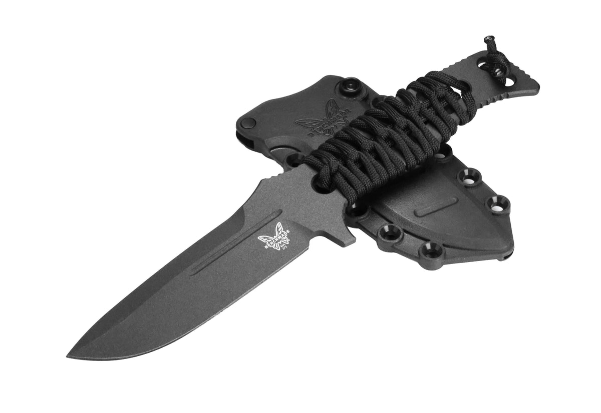 Benchmade 375BK-02 Fixed Adamas kniv med fast blad i Cobalt Black Cerakote, paracord-viklet skæfte og skede