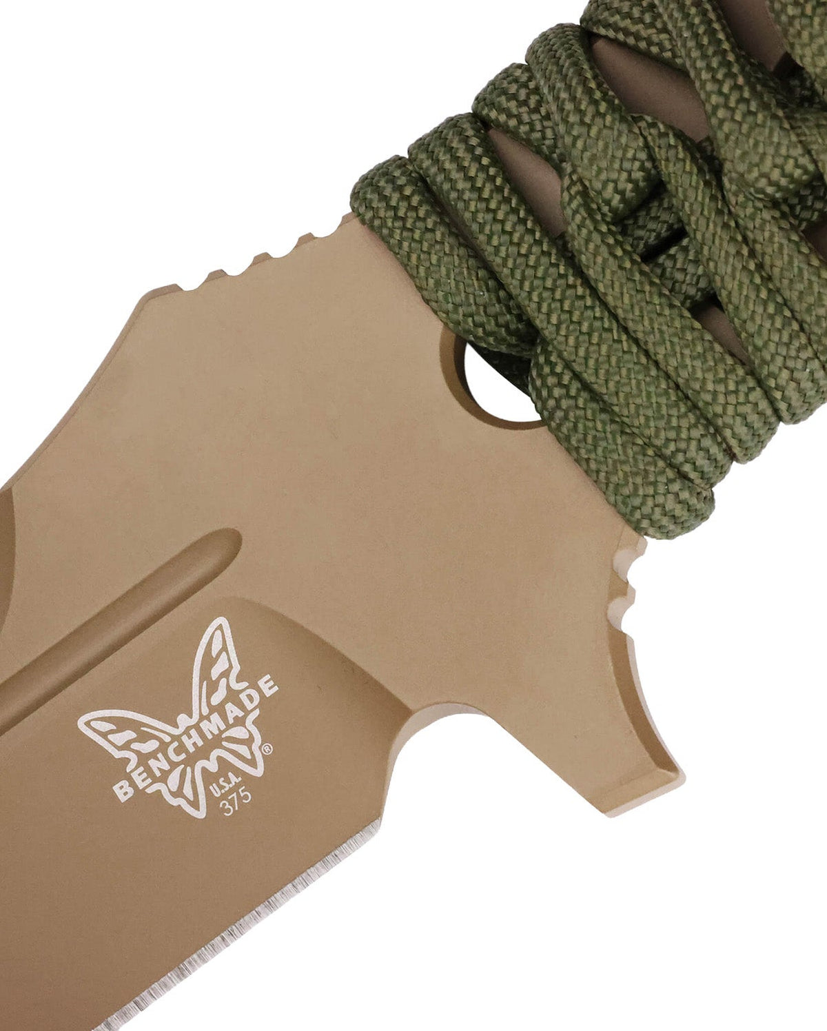 Benchmade 375FE-02 Fixed Adamas taktisk kniv med Flat Earth Cerakote MagnaCut-blad og OD Green paracord-greb