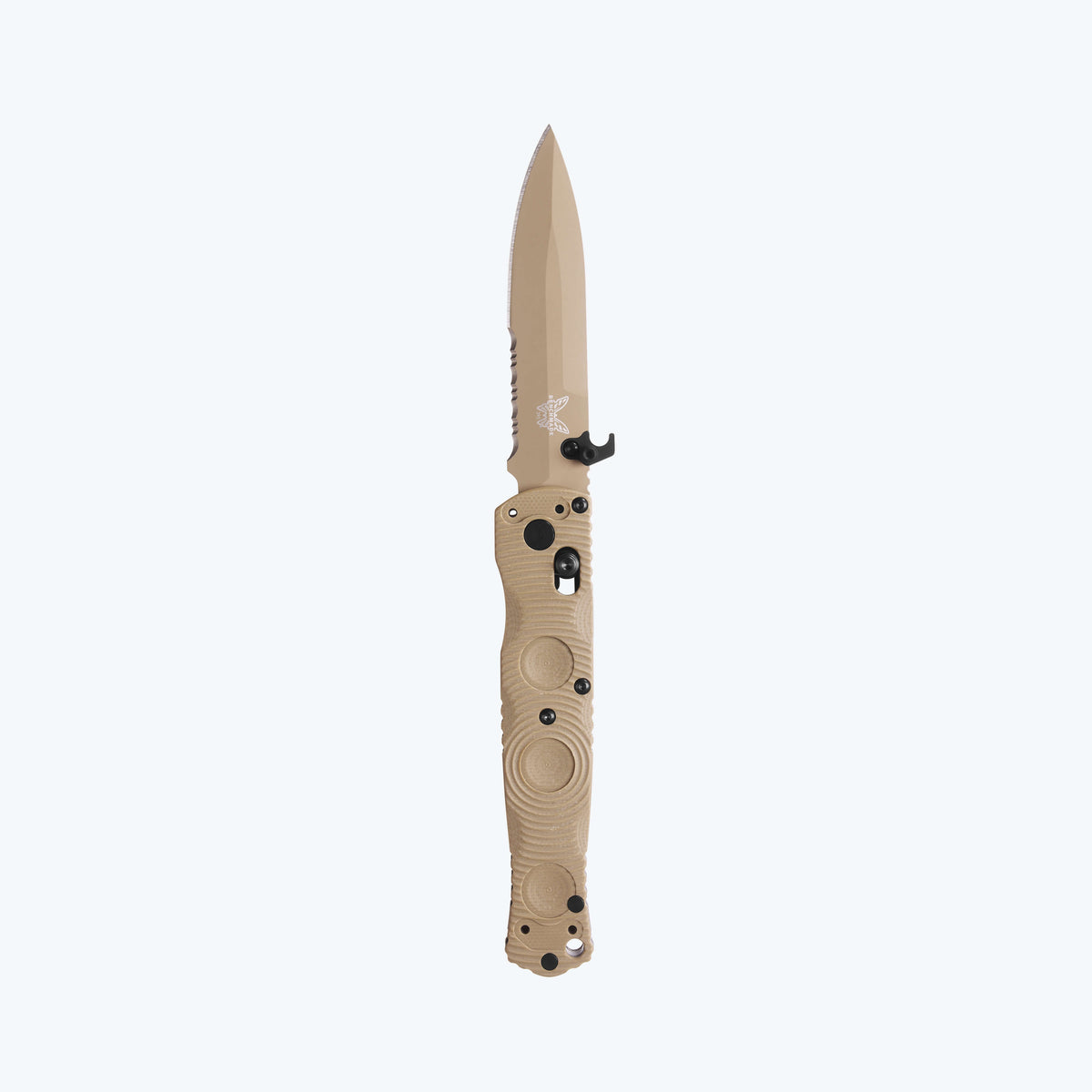 Benchmade 393SSN-01 Mini SOCP Folder sandfarvet taktisk foldekniv med CPM-S30V spear-point blad i Flat Earth Cerakote og G10-skæfte