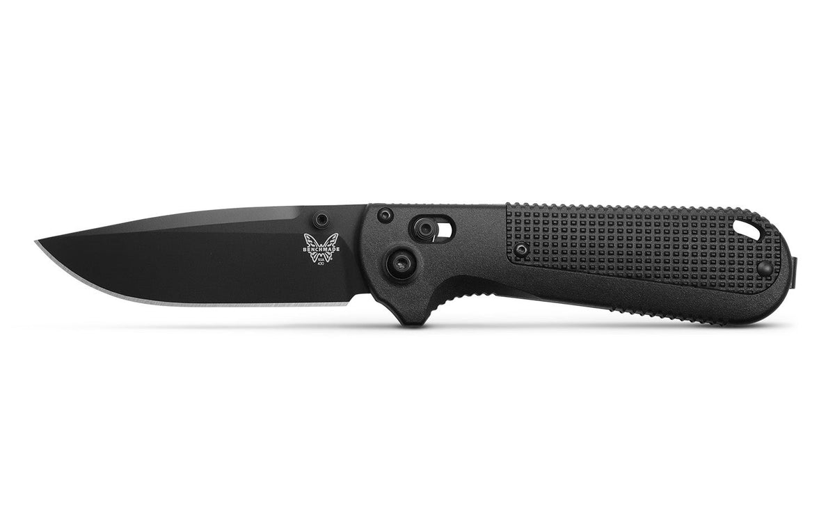 Benchmade 430BK-02 Redoubt foldekniv med sort Cerakote CPM-D2 drop-point blad og skæfte i sort Grivory