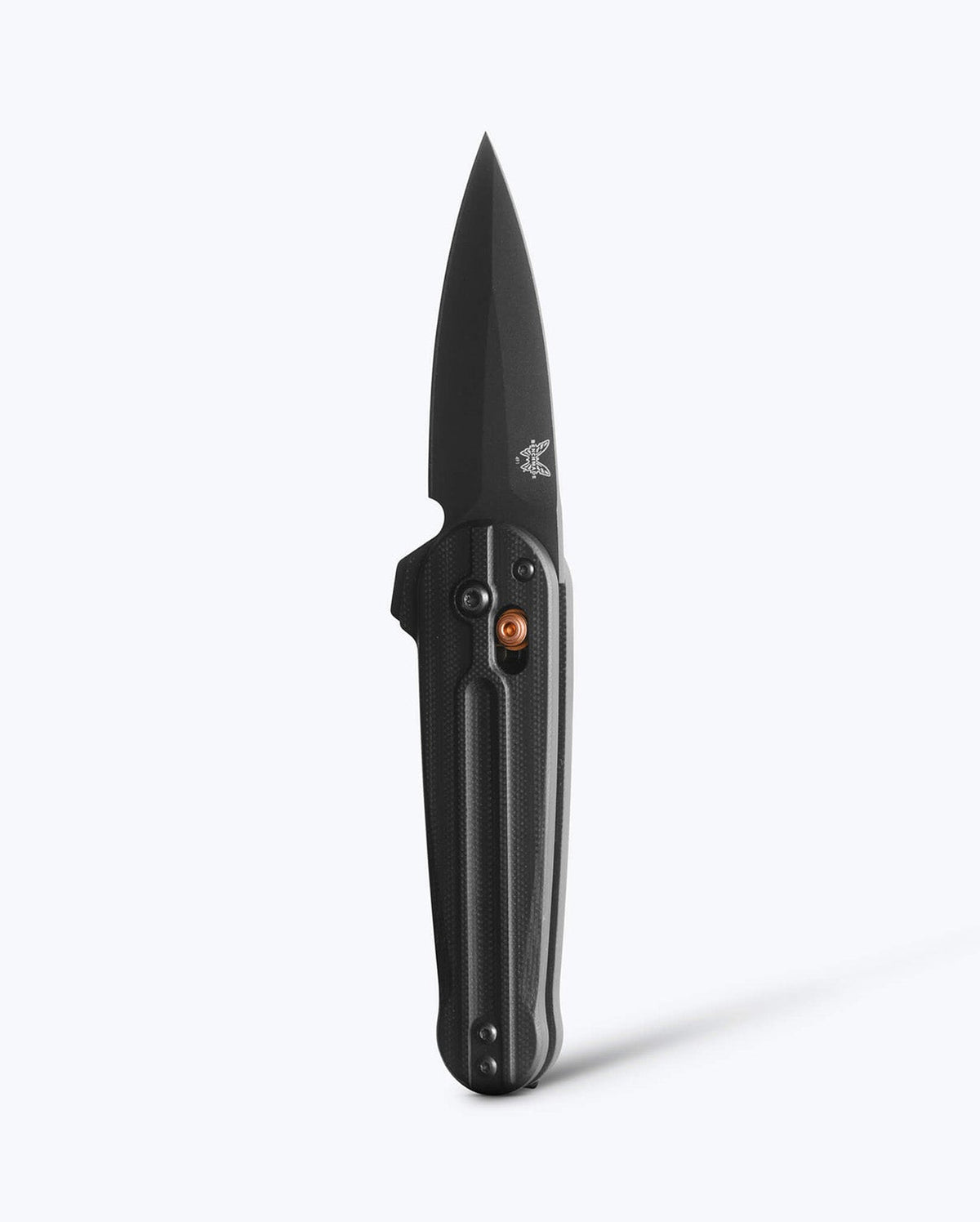 Benchmade 491BK-02 Lowden helsort foldekniv med CPM-S90V spear-point blad, sort G10-skæfte og Burnt Copper-detaljer
