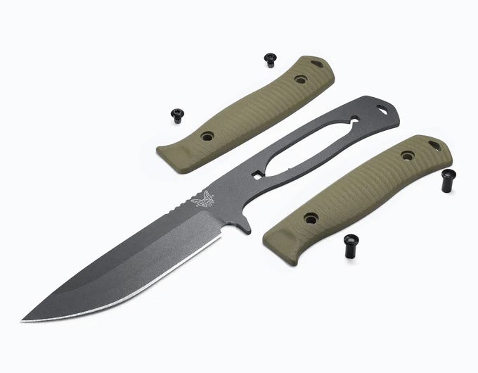 Benchmade 539GY Anonimus kniv med fast blad, grå Cerakote CPM-CruWear drop-point blad, OD Green G10-skæfte og Boltaron-skede