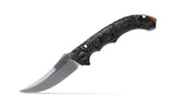 Benchmade 865-02 Mini Bedlam foldekniv med stonewash CPM-S90V scimitar-blad og skæfte i kulfiber med kobberdetaljer