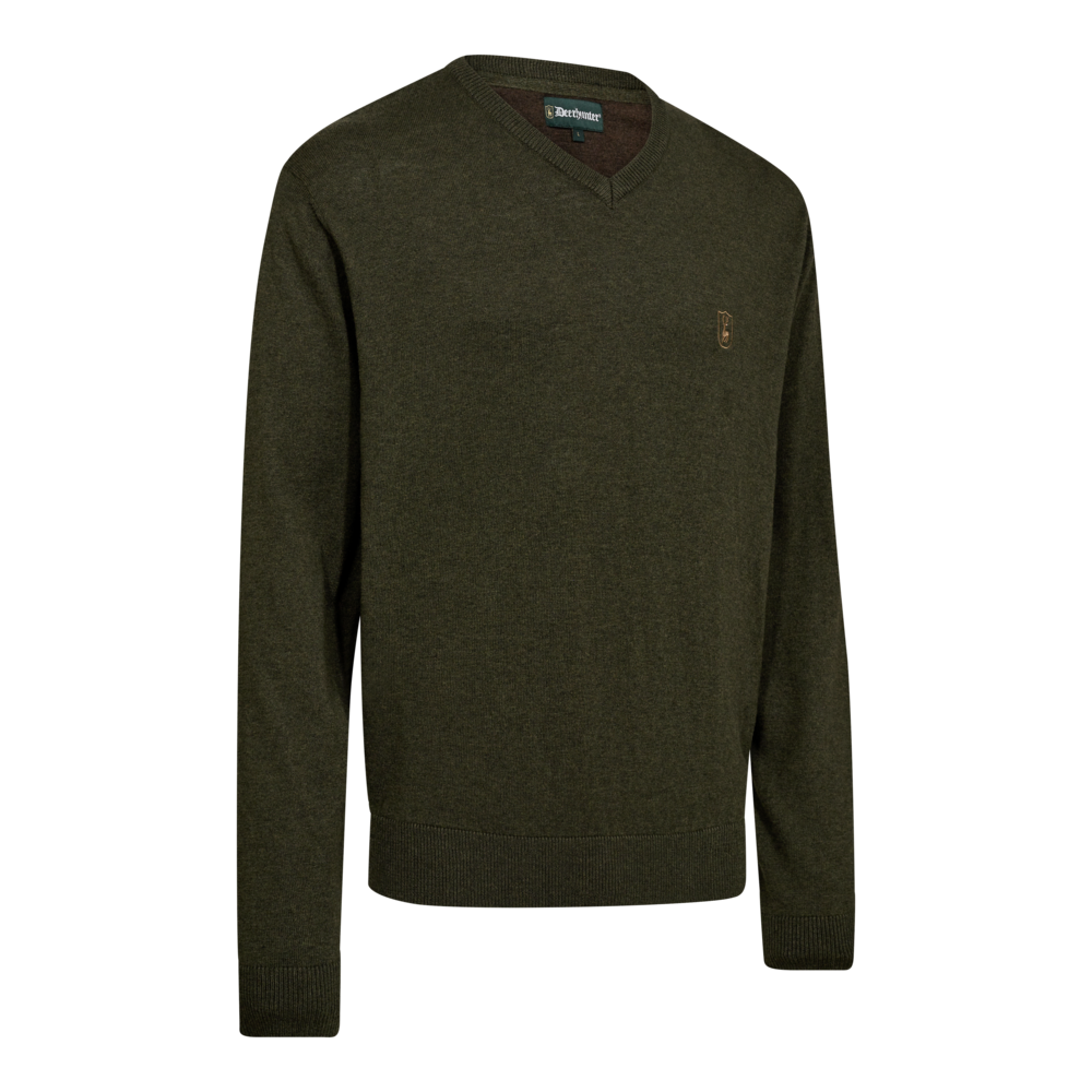 Deerhunter HARRINGTON strik med V-hals, Forest Ember Melange