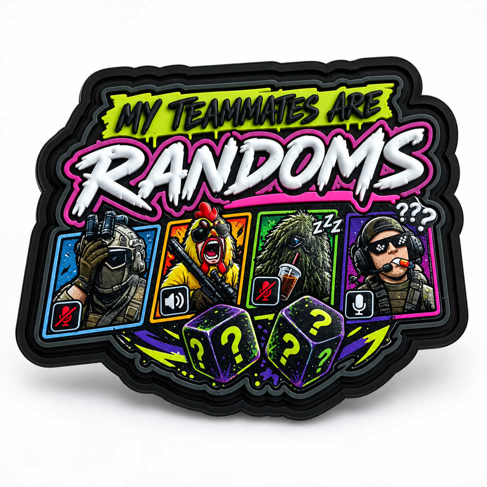 My Teammates Are Randoms PVC patch fra Hank Tactical på hvid baggrund