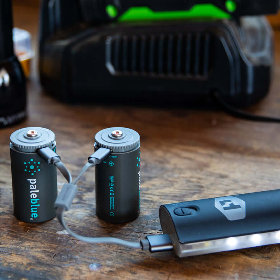 Pale Blue Genopladelige D Batterier