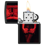 Zippo Lighter Woman, Black Matte – åbent låg med flamme – billede 3